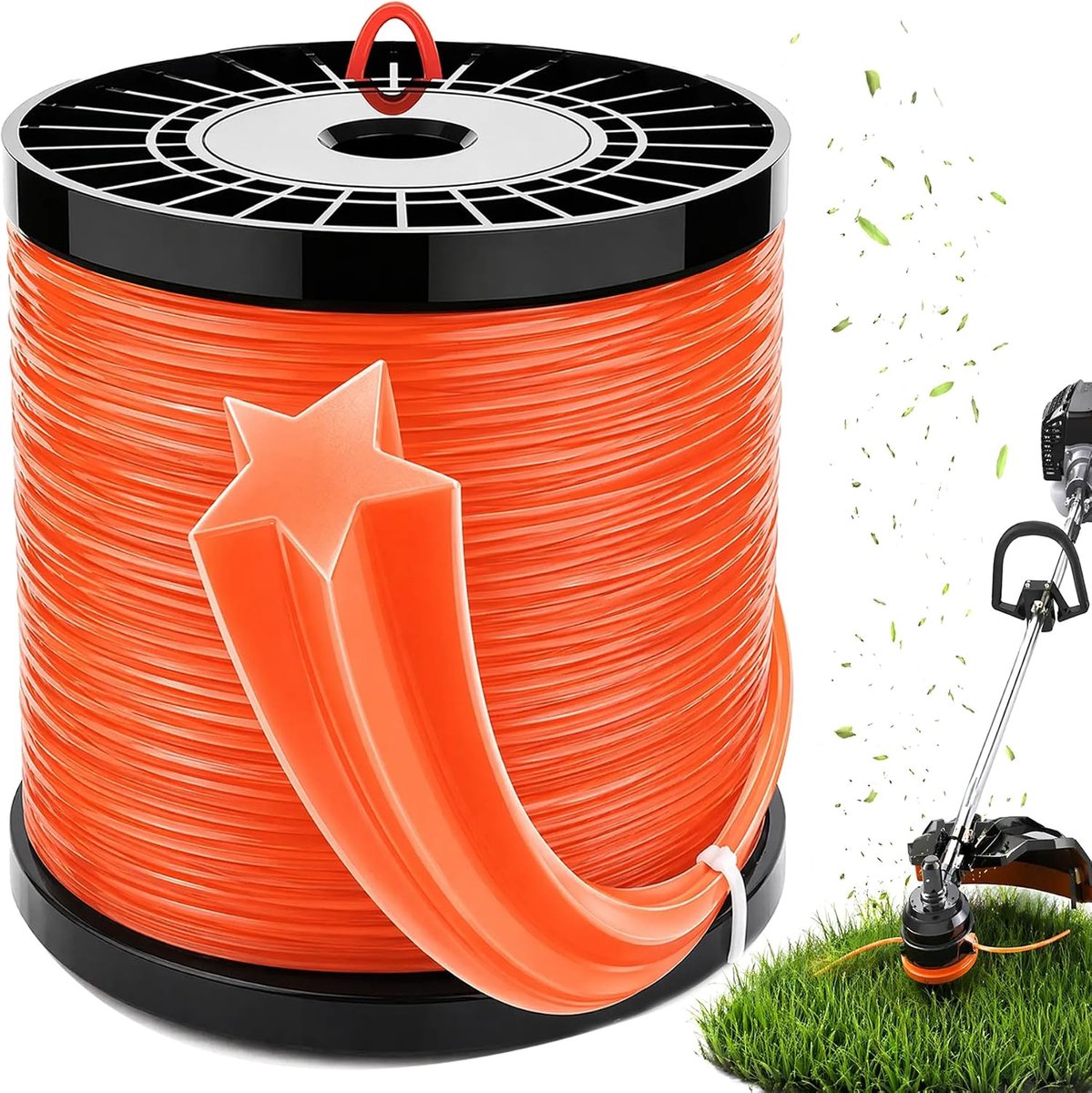 Draad, trimmerdraad, 2,8 mm, reservedraad, nylondraad, 100 m lengte, trimmer, bosmaaier, draad voor park, tuin, gazon, gras, stervorm, oranje