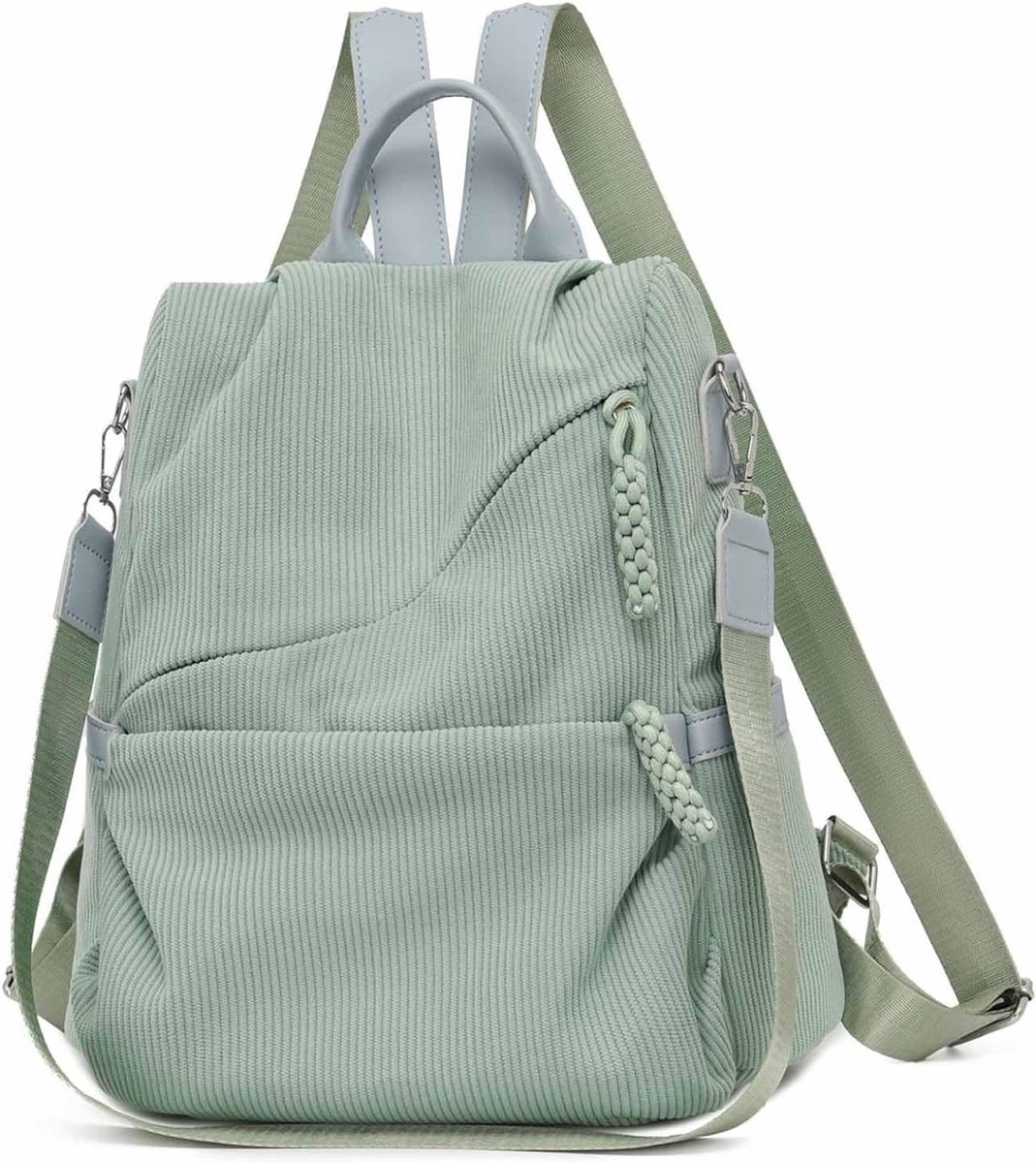 Bobypet - Elegante Anti-Diefstal Corduroy Dames Rugzak - 3-in-1 Schoudertas & Handtas voor Werk, School en Reizen - Groen