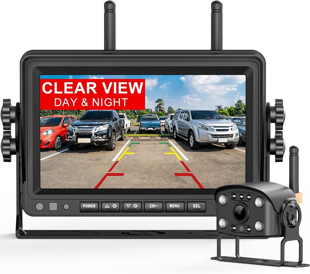 SnelShoppen - Draadloze Achteruitrijcamera Set 2,4 GHz met 1080P HD Beeld, IR Nachtzicht, IP68K Waterdicht, Multi-scherm voor Bestelwagen, Vrachtwagen