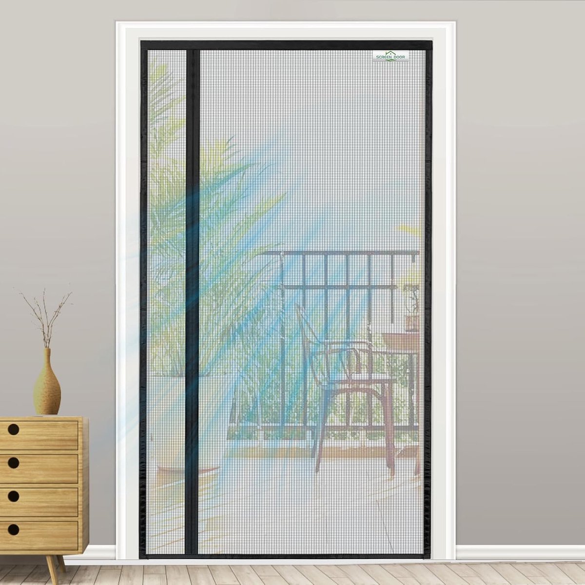 SnelShoppen - Magnetisch Vliegenraam Voor Balkon Deur 110 x 200 cm - Zijopening Insectenbescherming - Eenvoudige Installatie - Zwart