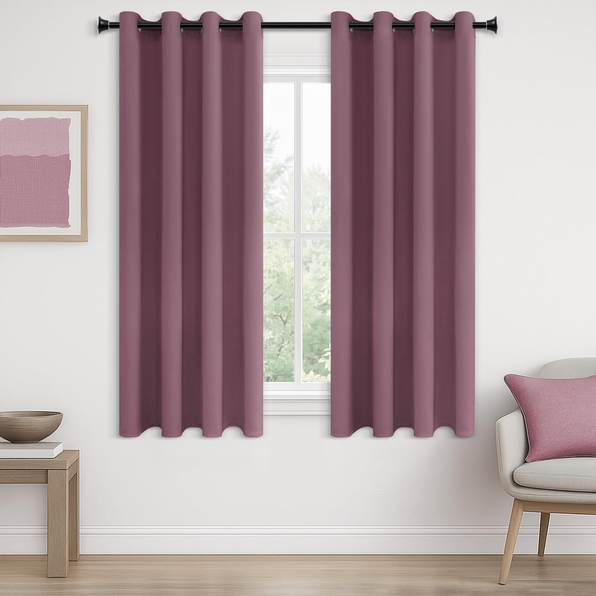 Omgoods - Zwarte Blackout Gordijnen 57 Inch - Blush Roze - Thermisch en Geluiddicht