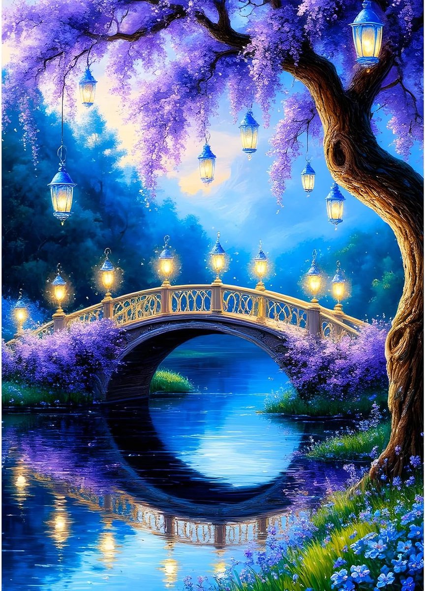 5D Traumland Diamond Painting Kit voor volwassenen, spiegeling van een brug, diamantkunstkits, complete doe-het-zelf glycine boom, diamantborduurset, perfect voor ontspanning en decoratie, 30 x