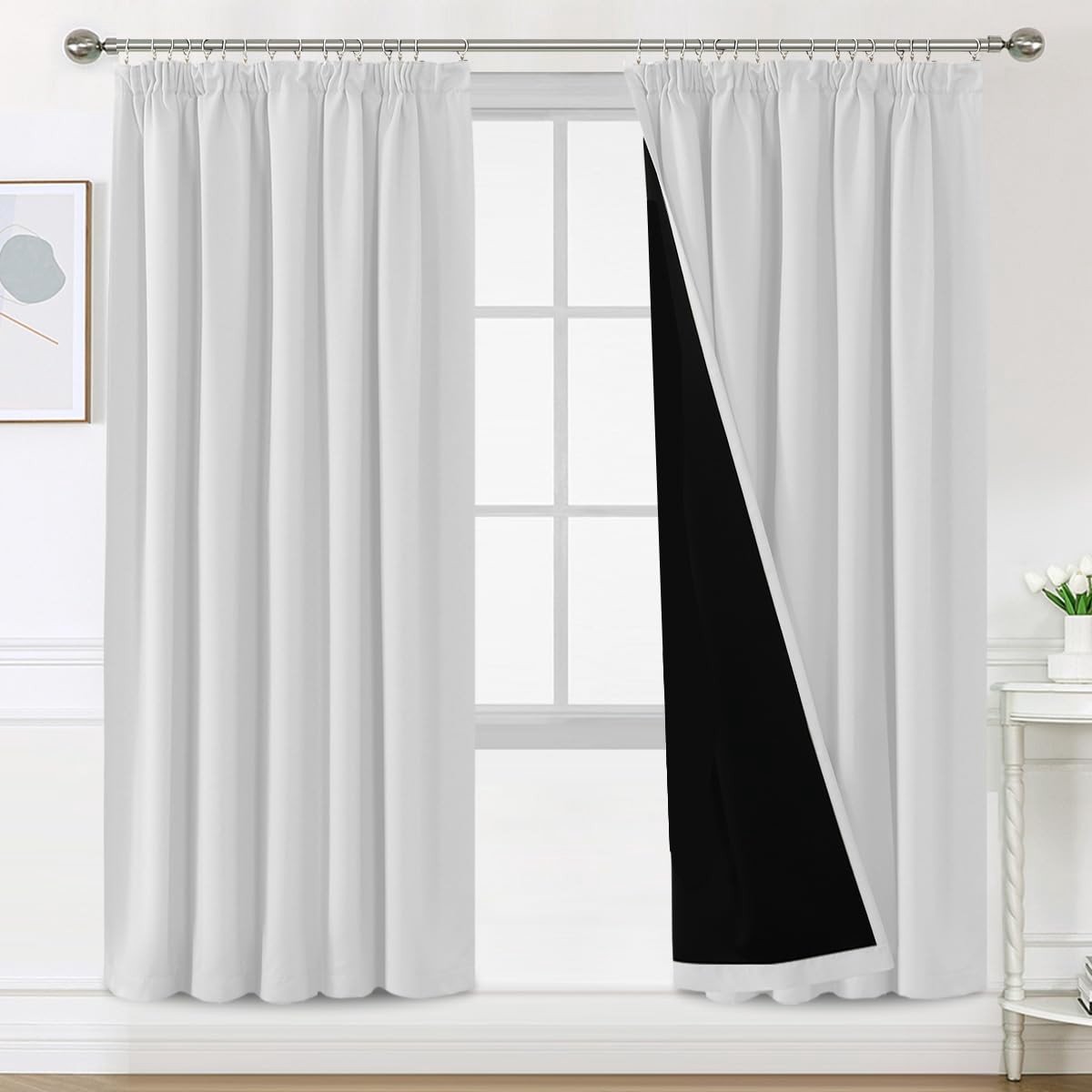 Omgoods - Verduisteringsgordijnen voor Binnenruimtes - 2 Stuks, 140 x 240 cm, Grijs-Wit