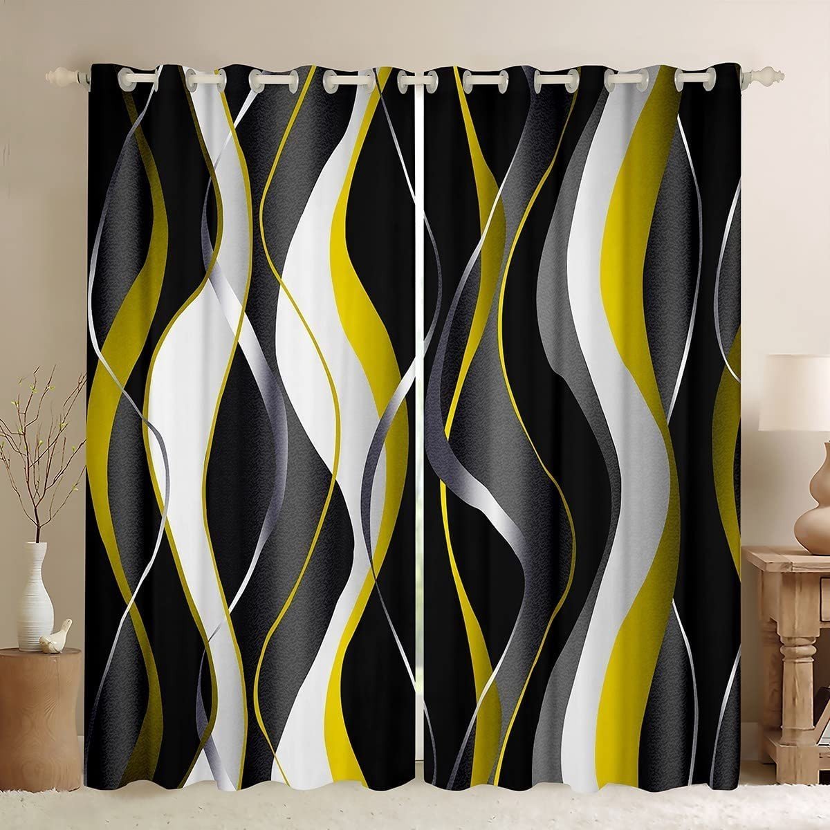Omgoods - Geometrische Spiral Gordijnen - Luxe Verduisteringsgordijnen voor de Slaapkamer
