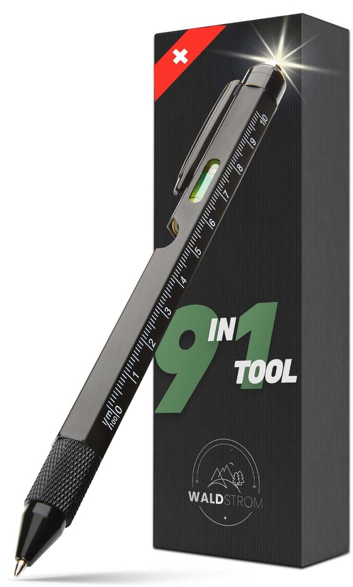 Omgoods - Multifunctionele Pen 9-in-1 - Perfect Cadeau voor Mannen en Outdoor Gadget
