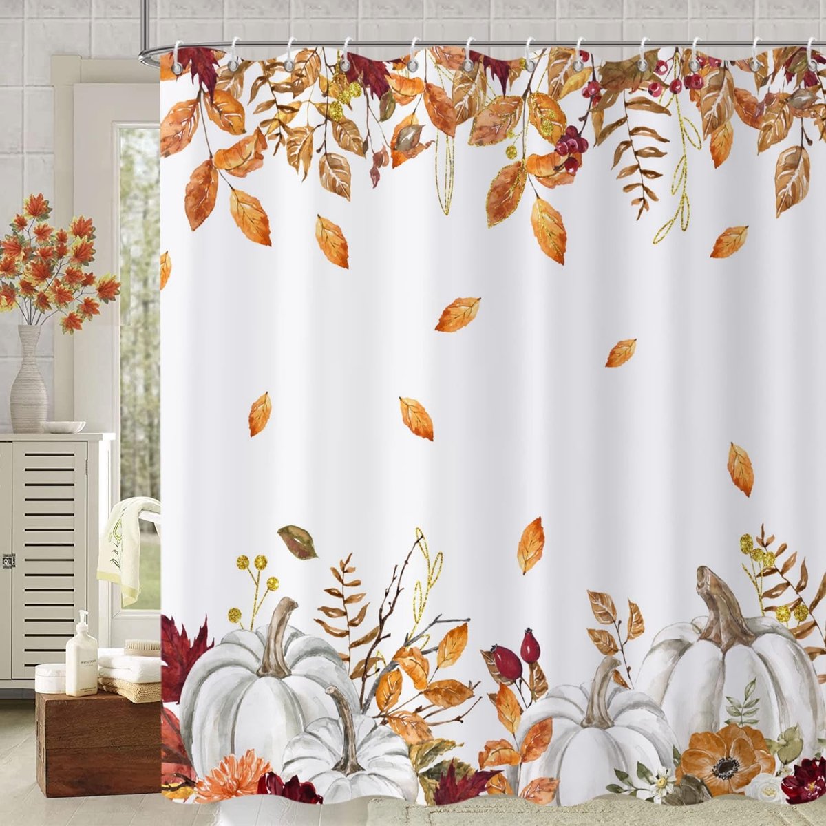 Omgoods - Herfst Douchegordijn met Pompoenen 180x180 cm