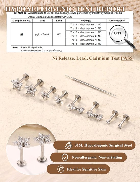 20G 18G 16G helix piercings tragus piercing voor dames roestvrij staal threadless neuspiercing push in flatback oorstekers goud zilver lip labret conch medusa nostril kraakbeen helix tragus — afbeelding 4