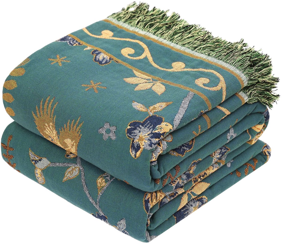 Omgoods - Bohemian Throw Blanket - 100% Organisch Katoen, 150 x 200 cm, Teal Groen