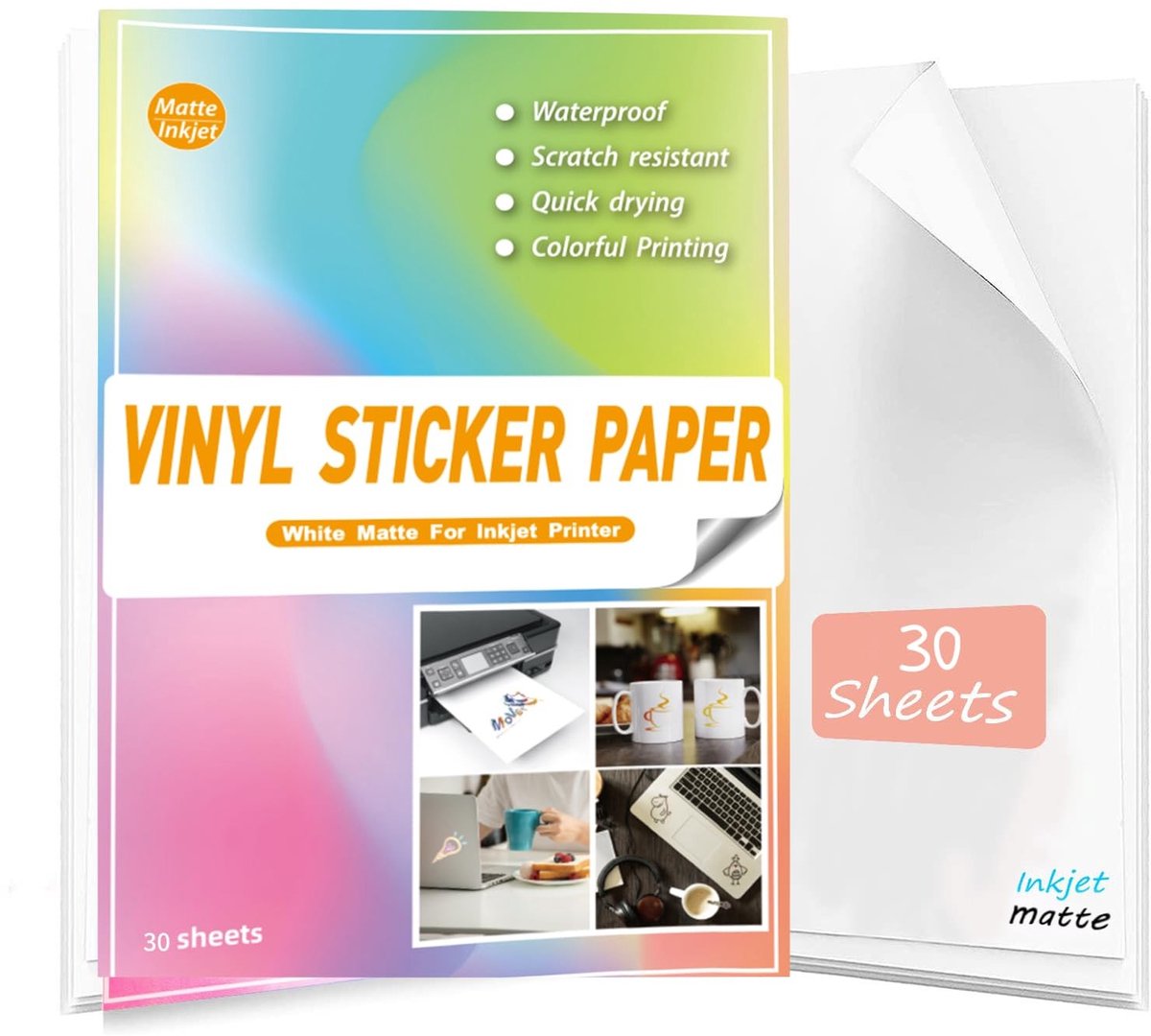 Omgoods- Stickerpapier Waterdicht - A4 - 30 Vellen - Zelfklevend PVC - Voor Inkjet/Laserprinter - Houdt Inkt Vast - Vinylstickers