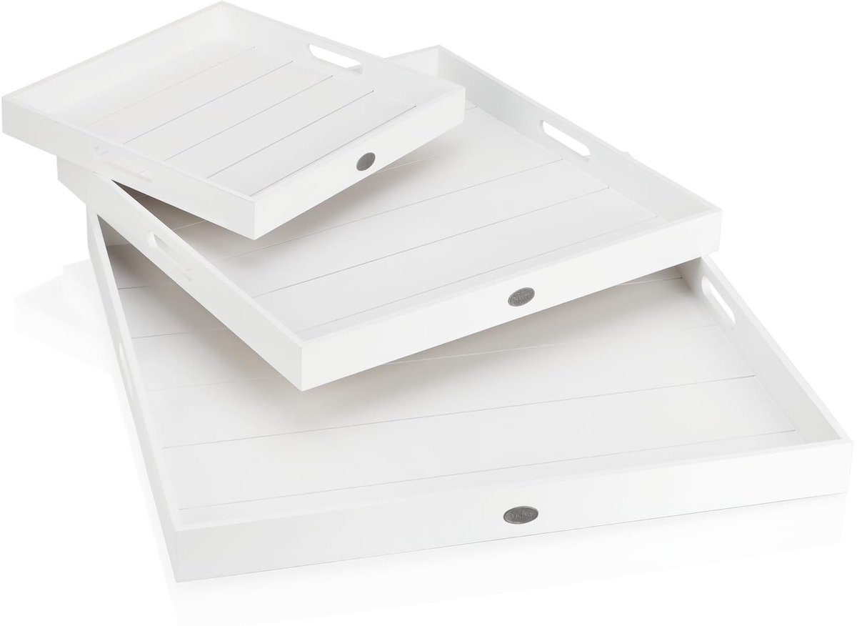 Omgoods - Set van 3 Houten Dienbladen - Vintage Decoratieve Dienbladen met Handvatten