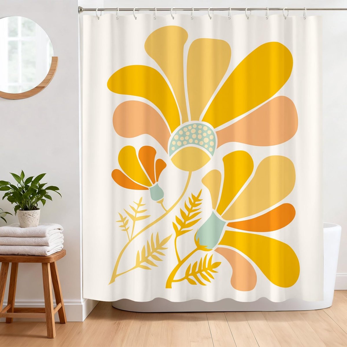 Omgoods - Waterdicht Douchegordijn met Bloemenprint 182,9 x 182,9 cm