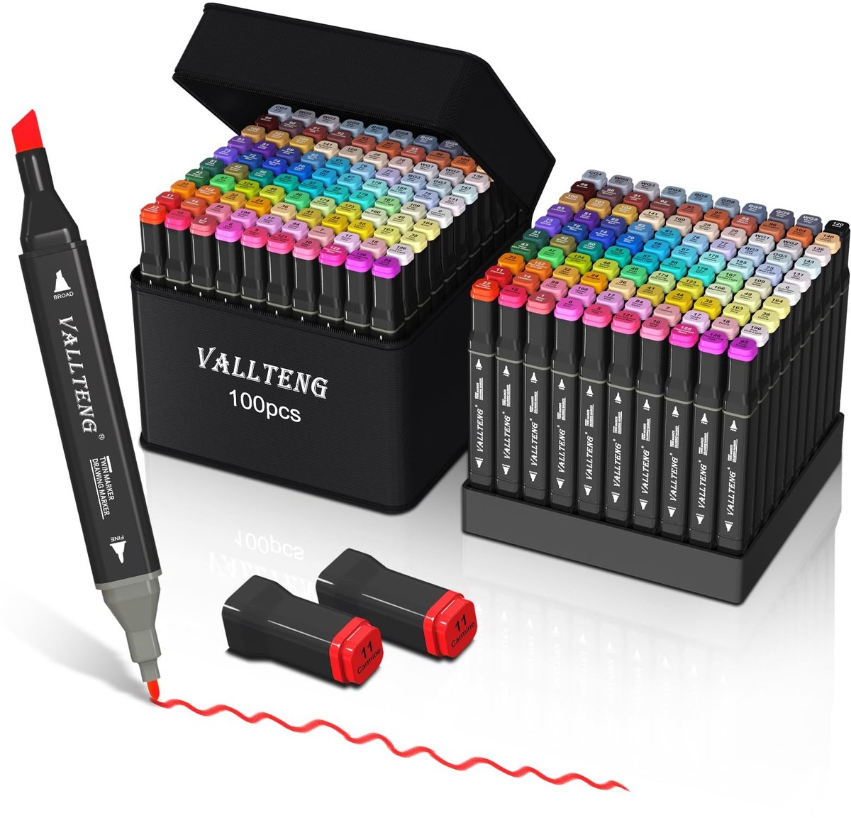Omgoods - Marker Set met 100 Kleuren - Dubbel Tipped Alcohol Markers voor Creatieve Projecten