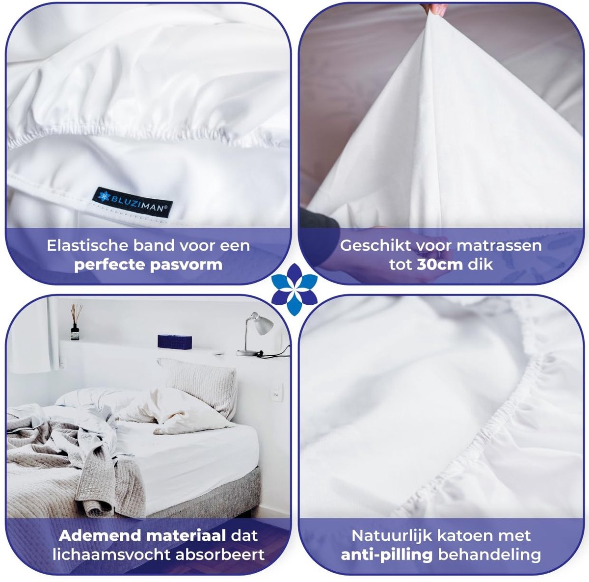 Omgoods - Fitted Sheet 150 x 200 cm, 100% Katoen, Luxe Kwaliteit, 400 Draad, Wit