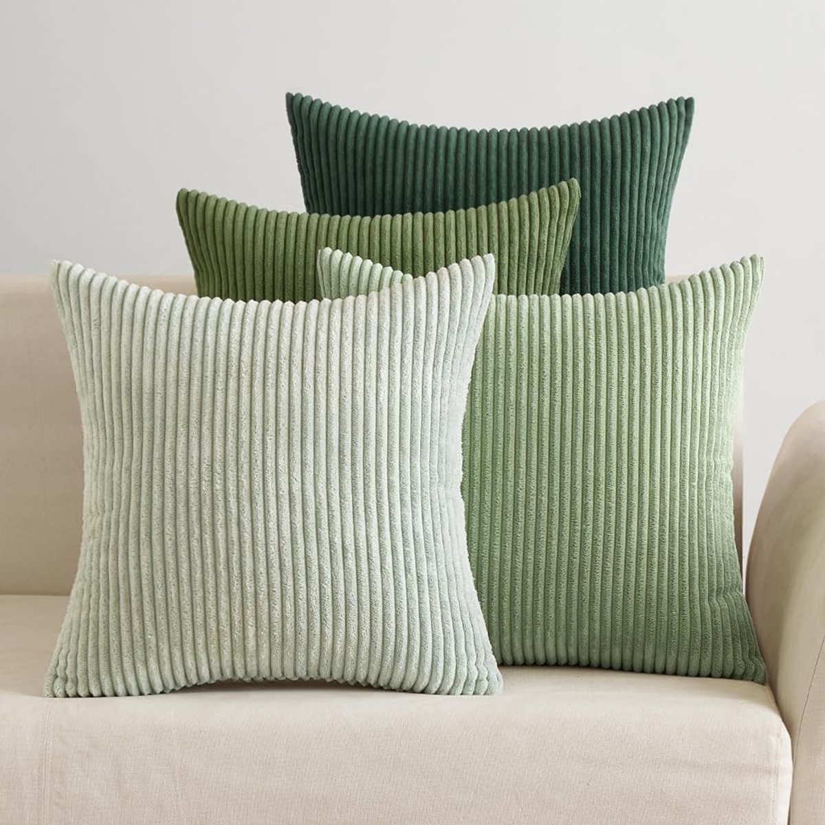 Omgoods - Set van 4 Corduroy Kussenhoezen - Groene Moderne Decoratie voor Bank en Bed