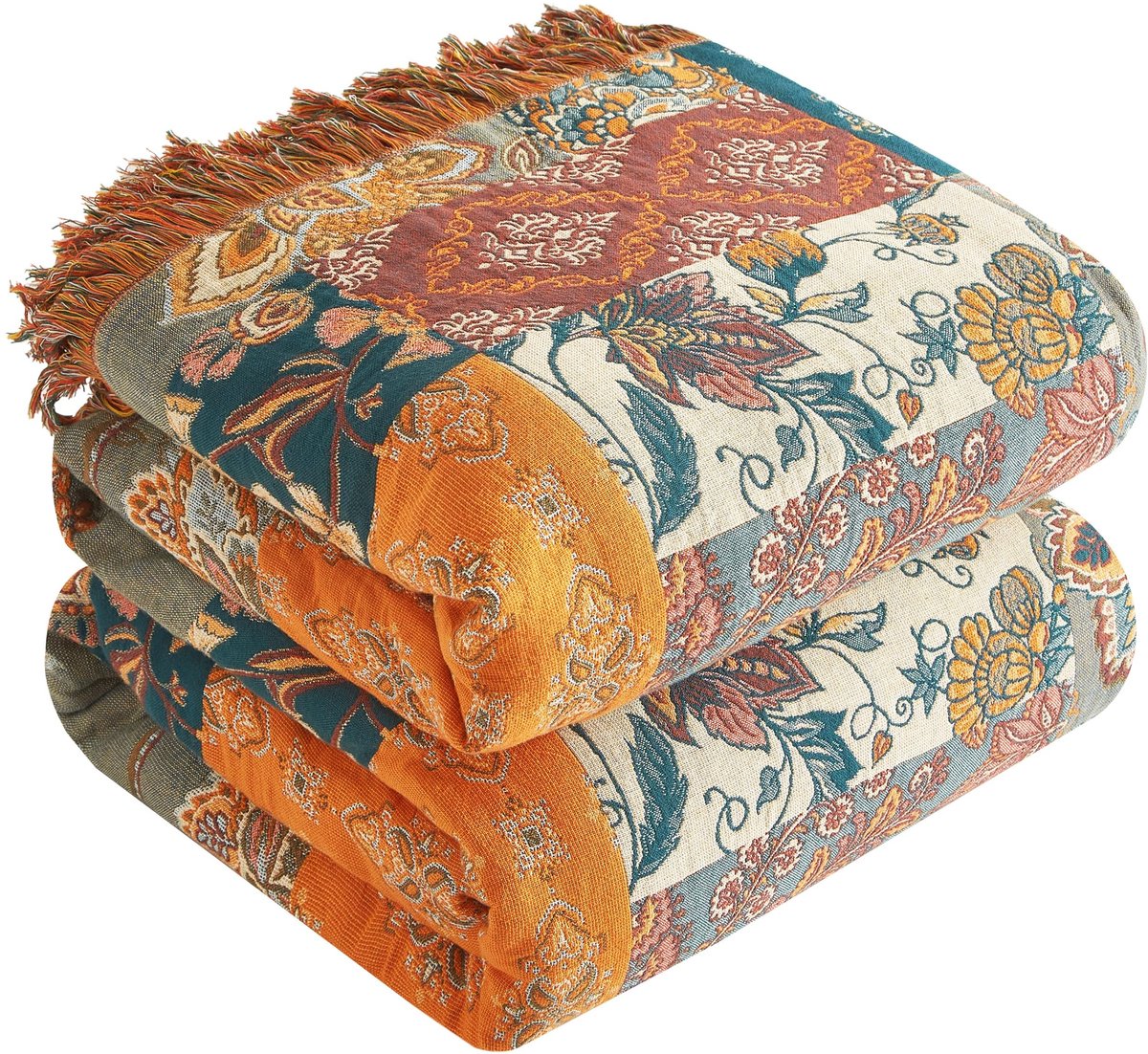 Omgoods - Dubbelzijdige Boho Dekbed met Fringes - Katoen, 150 x 200 cm