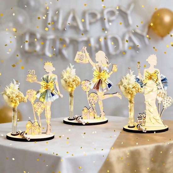 Geldcadeau voor de 18e verjaardag van meisjes, decoratie, led-geldgeschenken voor de 18e verjaardag van meisjes, gepersonaliseerde geschenken, houten bord, gastenboek, cadeaus voor de 18e verjaardag — afbeelding 3