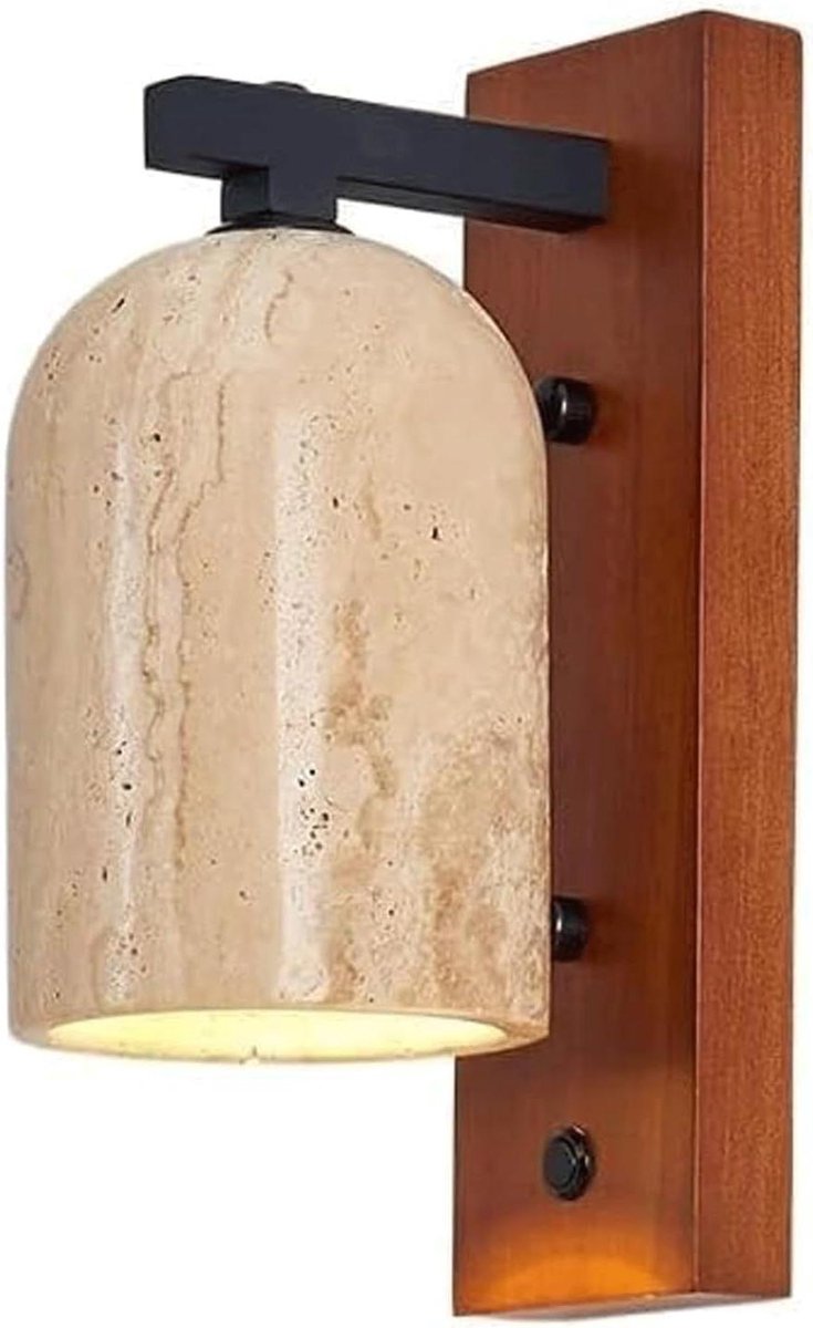 Natuursteen Wandlamp - Rustieke Boerderij Lamp - Sfeerverlichting Creëren - Met Aan/Uit Schakelaar - 15 x 25 cm - Houtkleurig