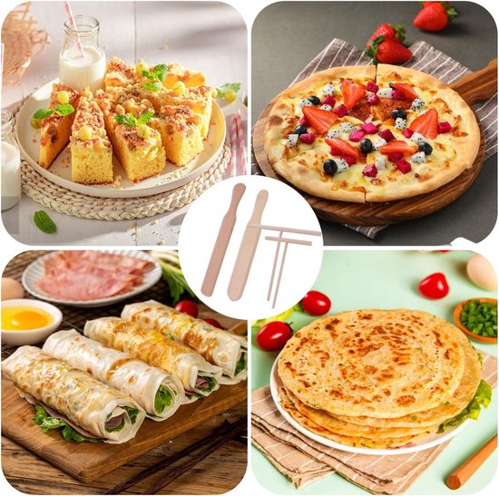 Pannenkoeken-accessoires voor pannenkoeken, multifunctioneel, 4 stuks, pannenkoeken, spatel voor pannenkoeken van hout, pannenkoekendispenser in T-vorm, voor pannenkoeken, galetten en pannenkoeken — afbeelding 5
