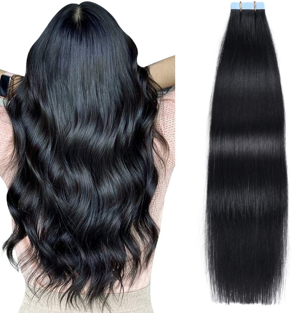 Omgoods - Tape in Hair Extensions - 20 Stuks 50g 18 Inch #1 Jet Black