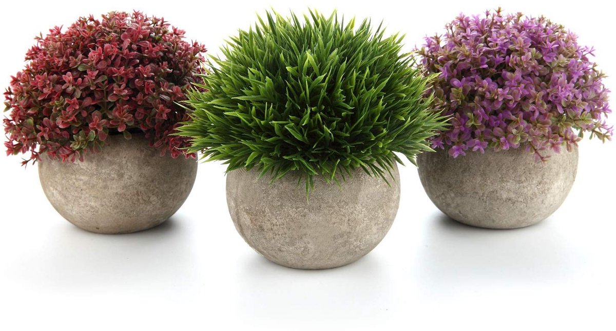 Omgoods - Set van 3 Kleurige Kunstplanten voor Binnengebruik