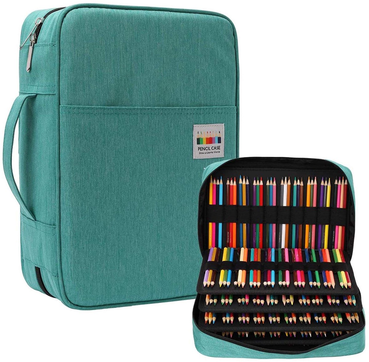 Omgoods- Potloodetui Grote Capaciteit - Waterdichte Pennenzak - Opberger voor Schrijfwaren - 304 Kleurpotloden - Duurzaam Oxford-Polyester - Met Rits en Open Vak - Etui