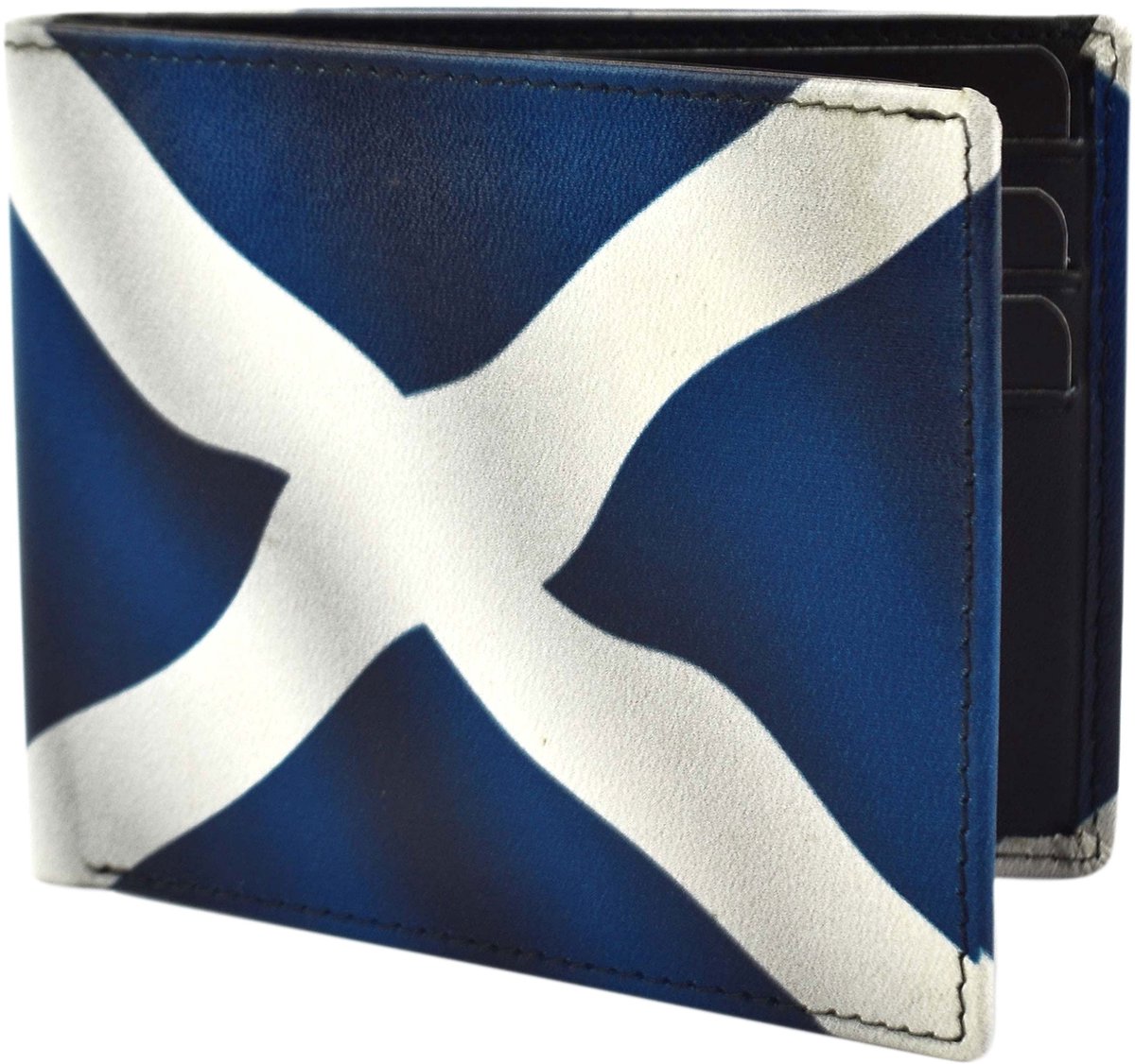 Omgoods - Retro Leren Portemonnee met Schotse Vlag - Blauw/Wit
