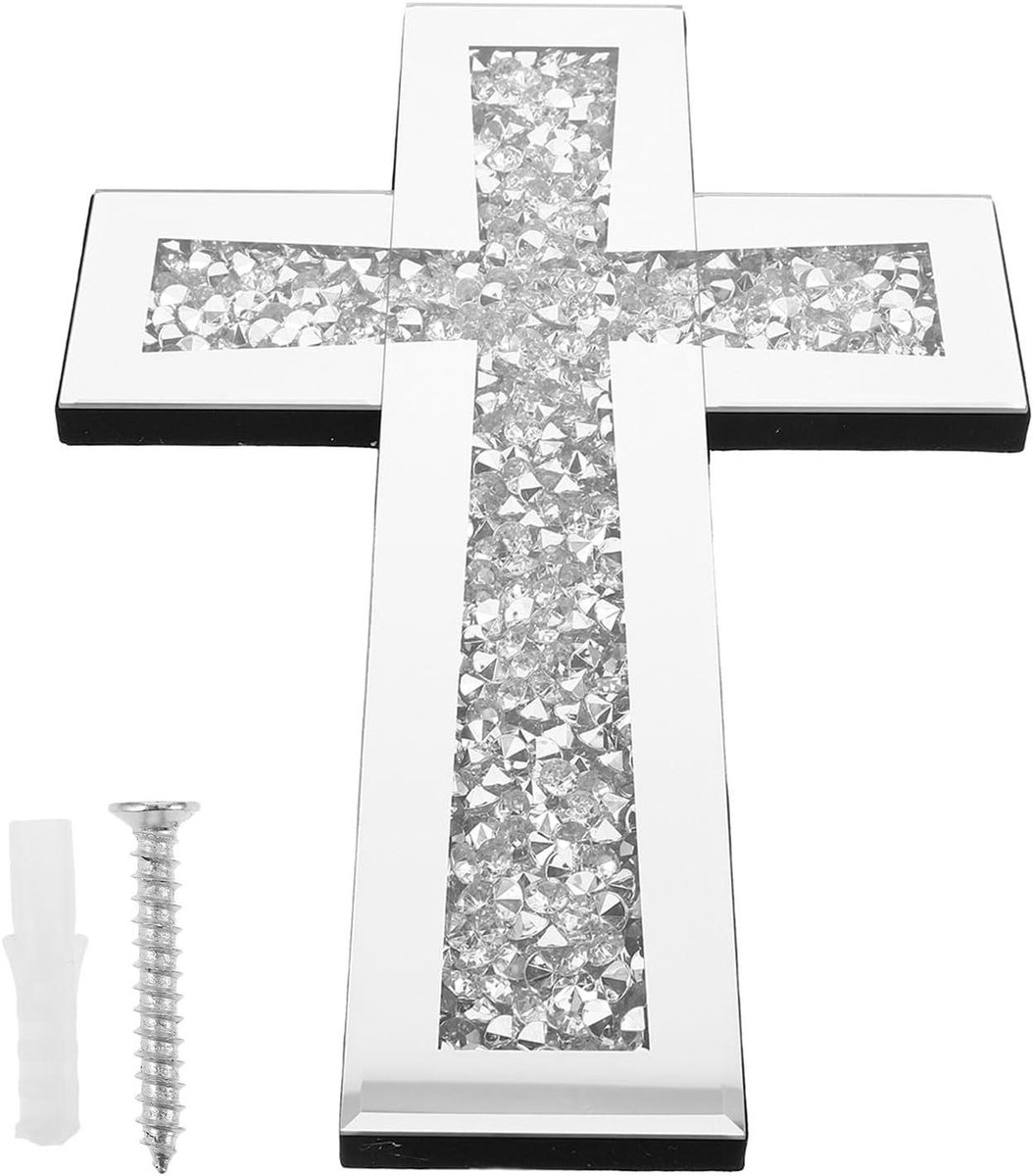 Wandkruis Glas - Religieus Kruis Christelijk Kruis - Woondecoratie - Prismatische Glas Effecten - 38 x 255 cm - Wit
