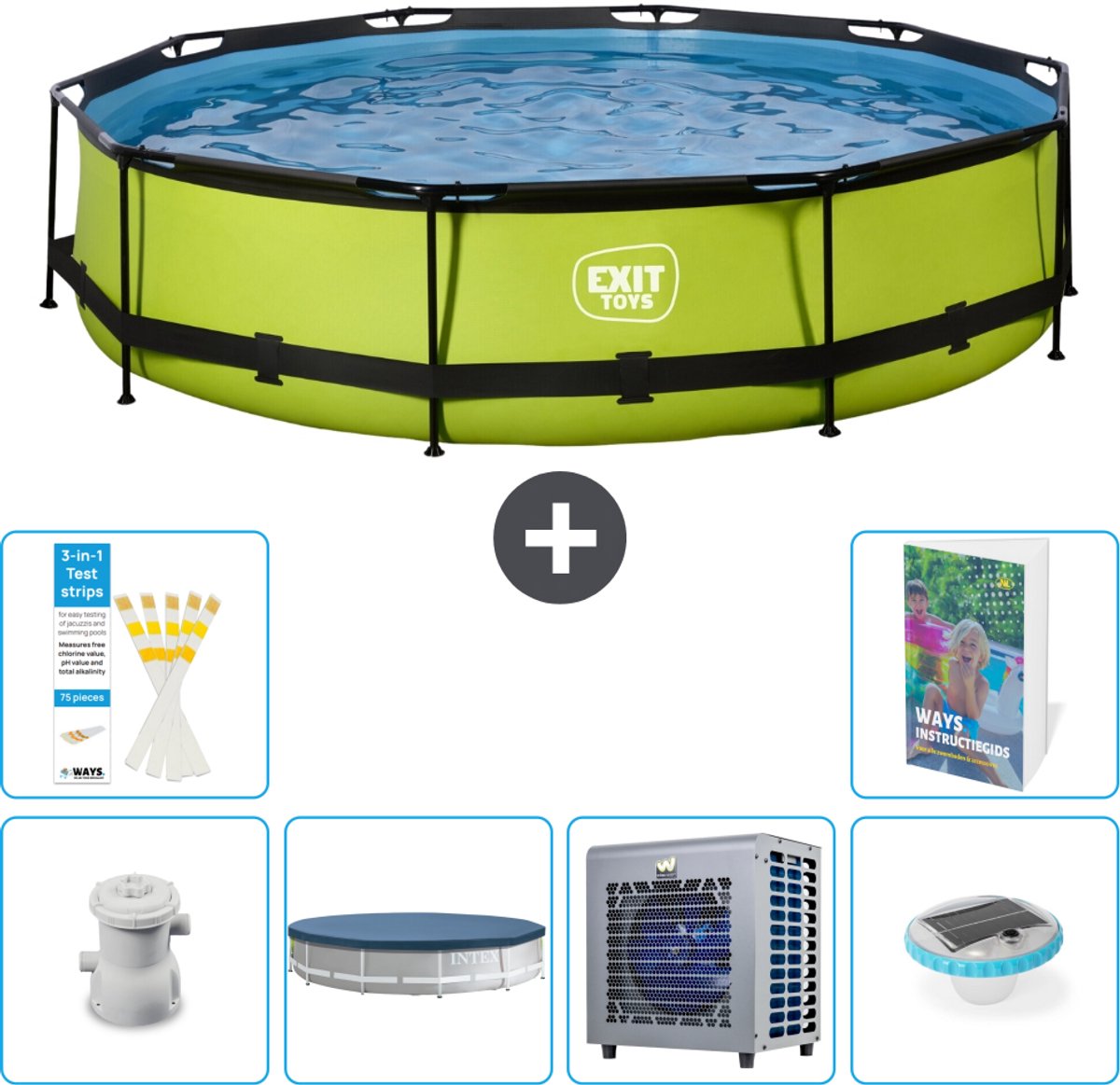 EXIT Rond Lime Frame Zwembad - 360 x 76 cm - Inclusief Pomp - Afdekzeil - Warmtepomp - Verlichting - 7-delig