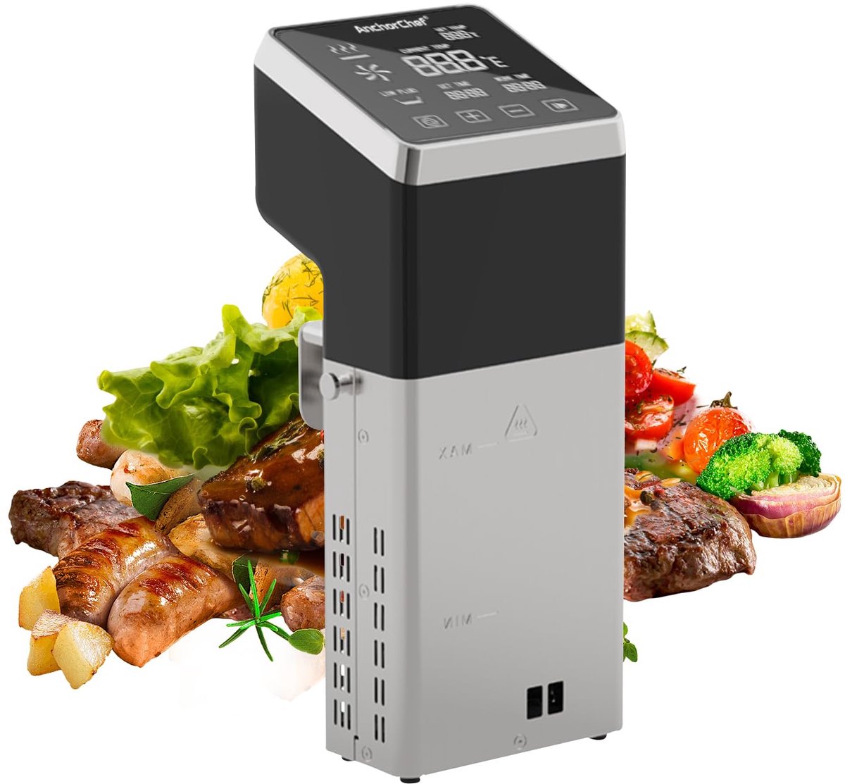 SnelShoppen - Sous Vide Machine 1600 W, Waterdicht IPX7, Commercieel Precisiekoken met Timer en Nauwkeurige Temperatuurregeling in Staal voor Keuken e