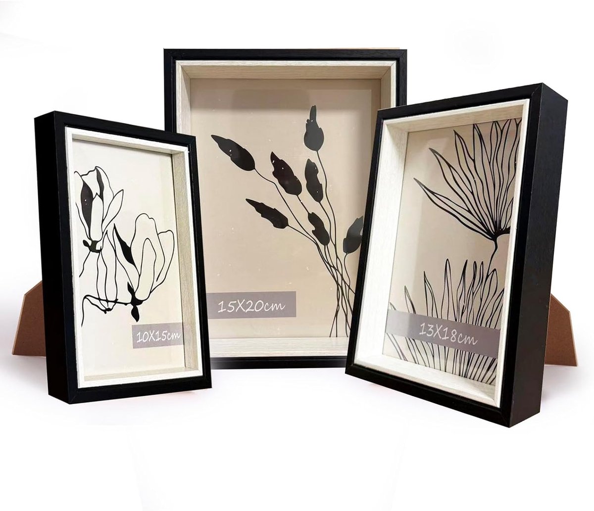 Set van 3 Fotolijsten Zwart en Wit voor Wand- en Tafeldecoratie