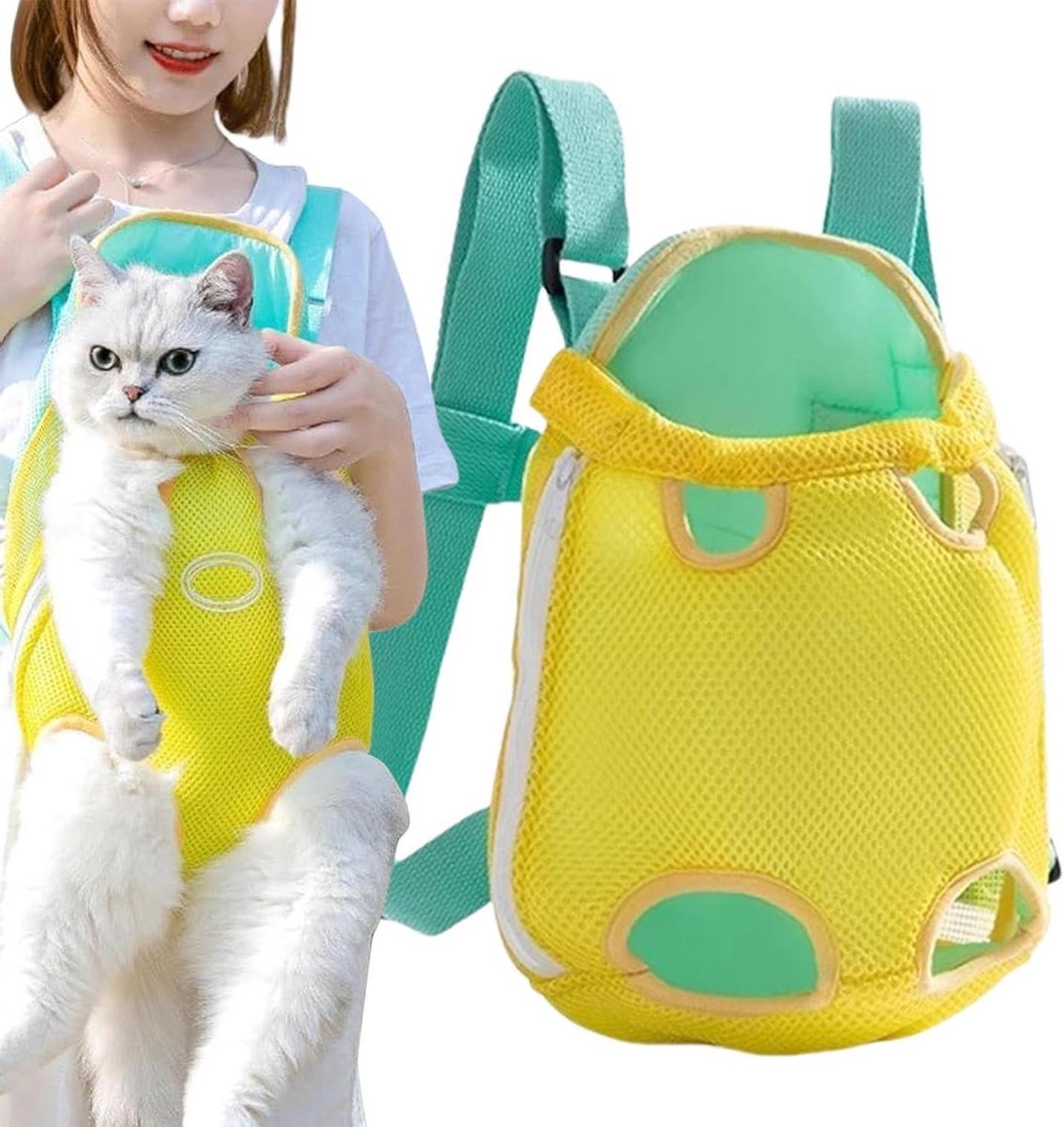 Huisdierrugzak - Draagbare kattenrugzak - Huisdieren Vervoeren - Verbeterde Ventilatie - 2XL - Geel