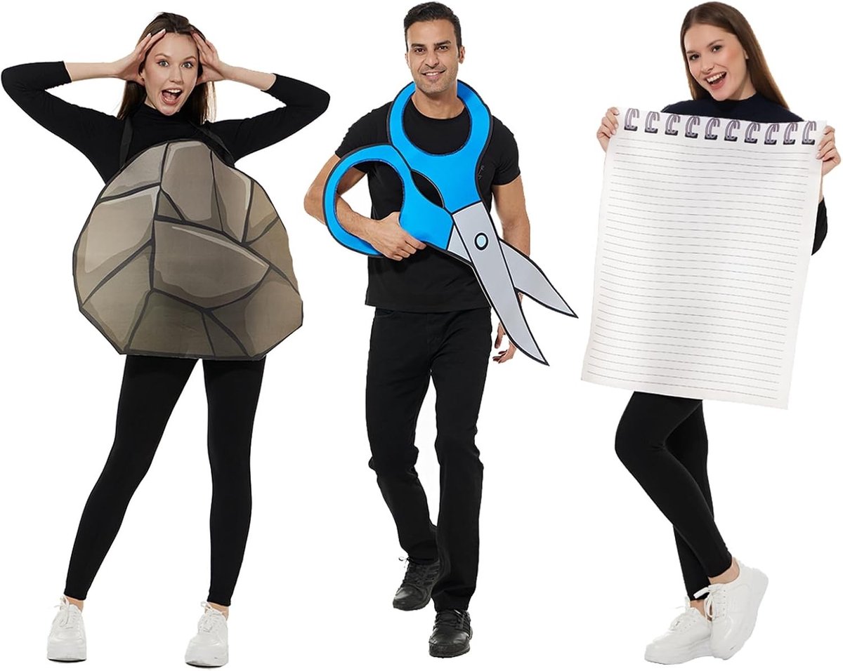 Grappige Halloween Kostuums voor 3 Personen - Rock Paper Scissors Outfit voor Mannen en Vrouwen, Perfect voor Familie en Groepen