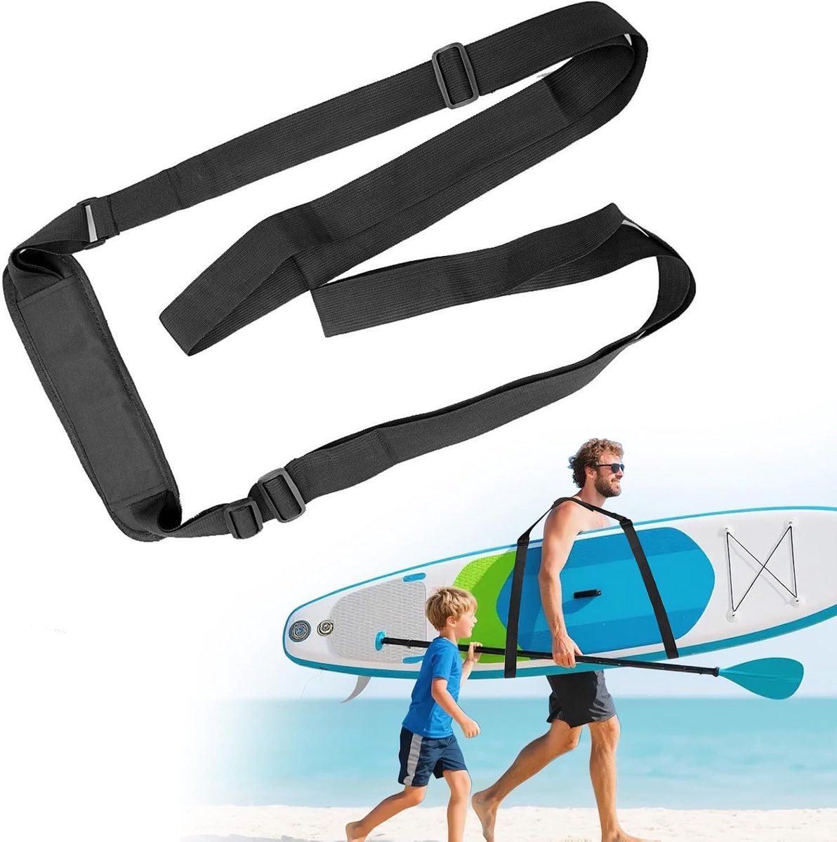 Verstelbare en draagbare surfplankriem, SUP-accessoires voor surfplanken, kajak, peddel, longboard, nylon, slijtvast, zwart