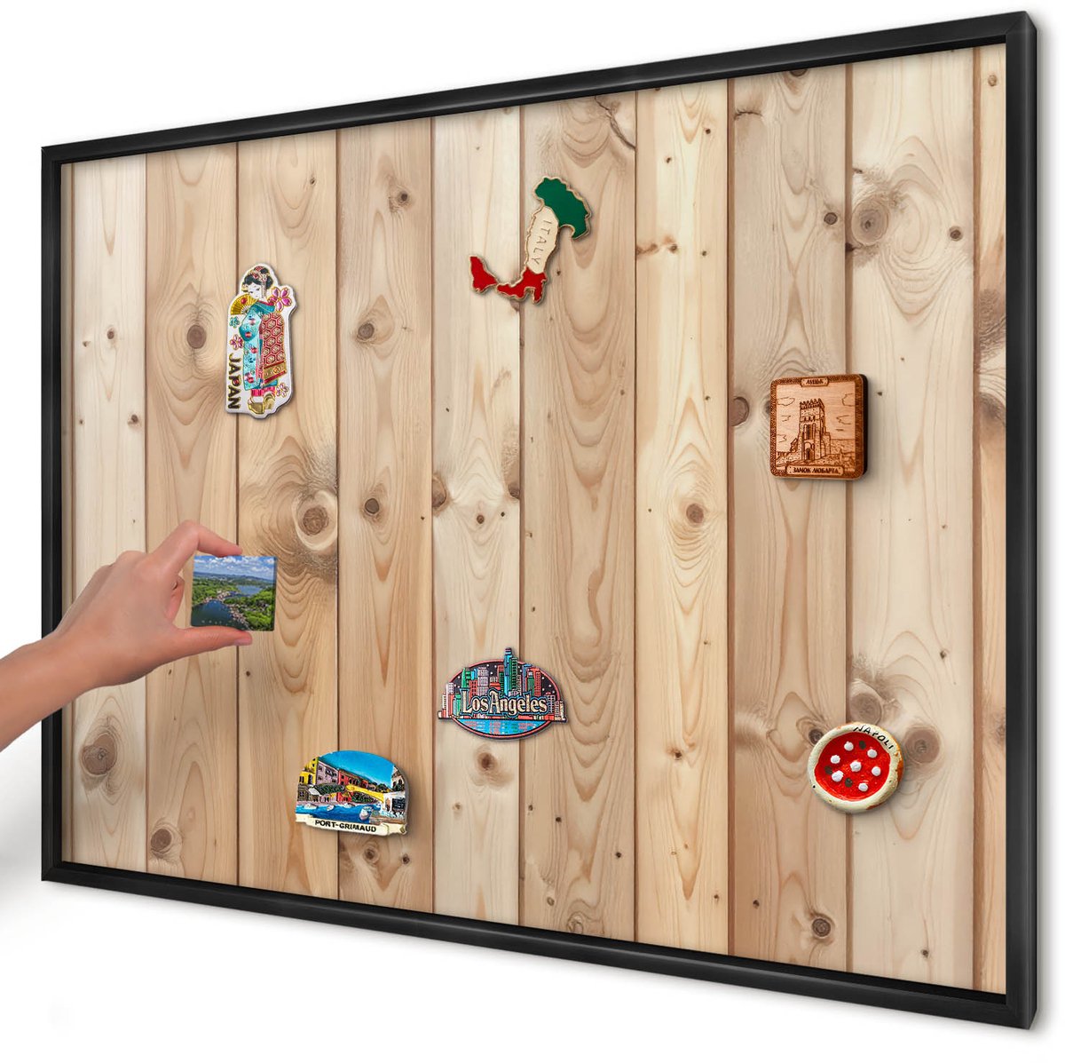 Artprintcave Beige Magneetbord mit Zwart Frame - 100x70 cm - Houten Planken Wandbord Magnetisch - Rustiek Magnetisch Bord - Texturen