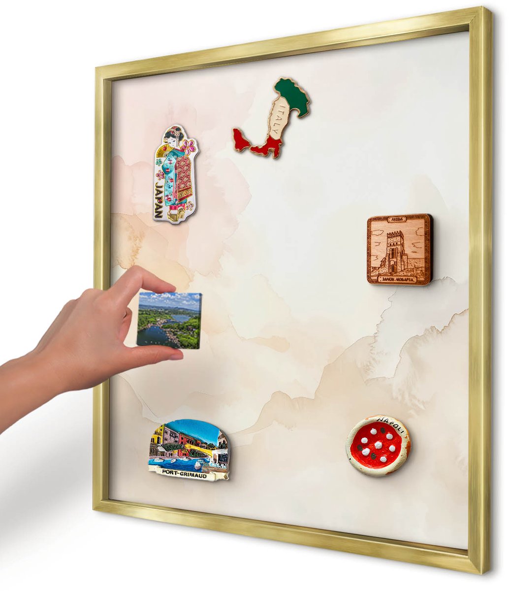 Artprintcave Beige Magneetbord mit Gouden Frame - 50x50 cm - Pastel Vrede Bord Voor Magneten - Waterverf Magneet Bord mit Frame - Abstractie