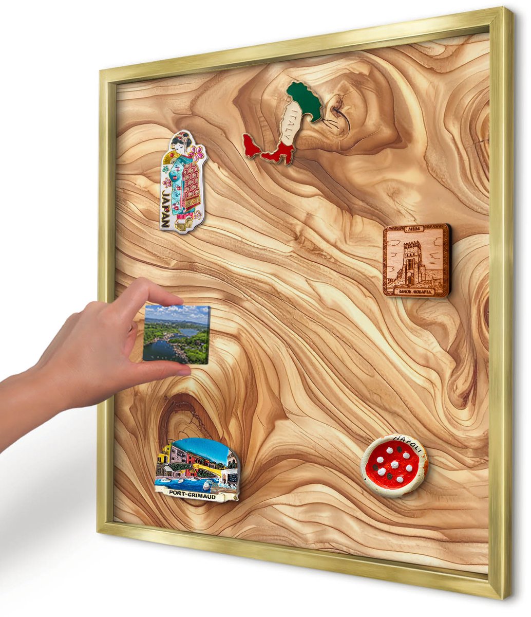 Artprintcave Bruin Magneetbord mit Gouden Frame - 50x50 cm - Houtstructuur Magneetbord Voor Keuken - Rustiek Magneetbord Voor Foto's - Texturen