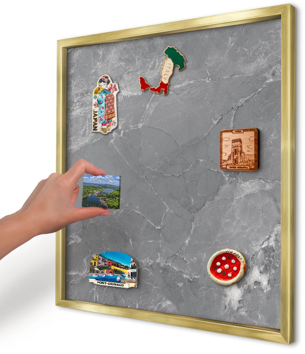 Artprintcave Grijs Magneetbord mit Gouden Frame - 50x50 cm - Grijs Marmer Notitiebord - Minimalist Magnetisch Bord Voor Magneten - Texturen