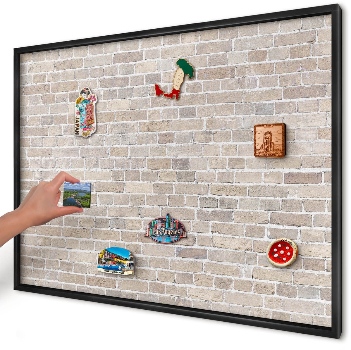Artprintcave Beige Magneetbord mit Zwart Frame - 100x70 cm - Baksteenpatroon Magneetbord Voor Keuken - Industrieel/Loft Bord Voor Magneten - Achtergronden En Patronen