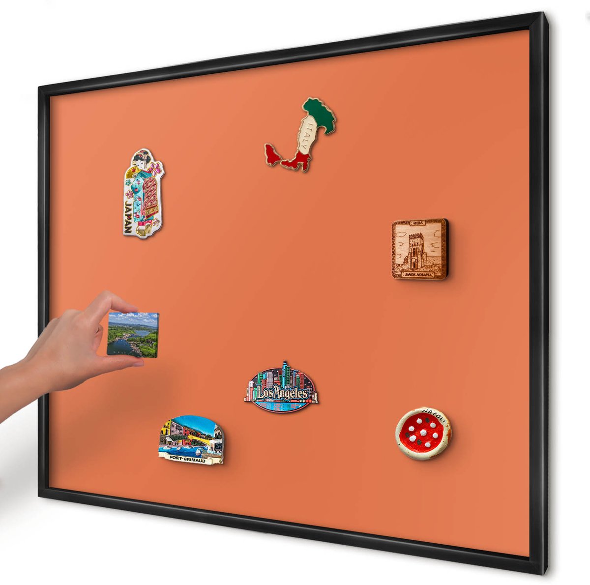 Artprintcave Oranje Magneetbord mit Zwart Frame - 80x60 cm - Sterk Oranje Magneetbord Voor Keuken - Minimalist Memobord Keuken - Achtergronden En Patronen