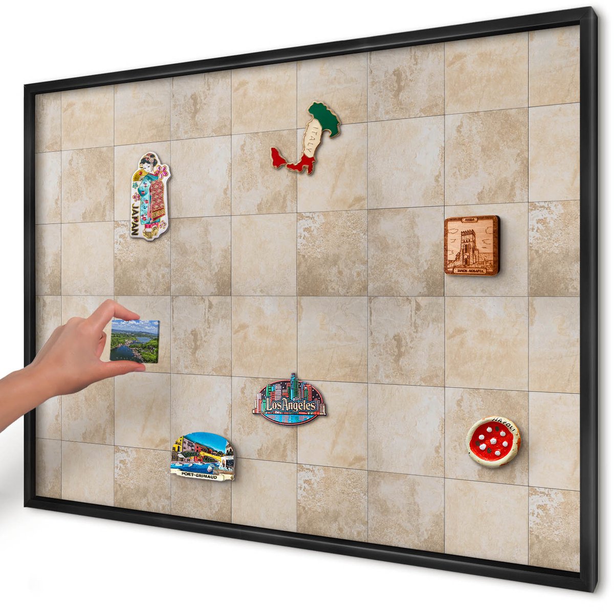Artprintcave Beige Magneetbord mit Zwart Frame - 100x70 cm - Neutrale Elegantie Wandbord Magnetisch - Minimalist Memobord Keuken - Texturen
