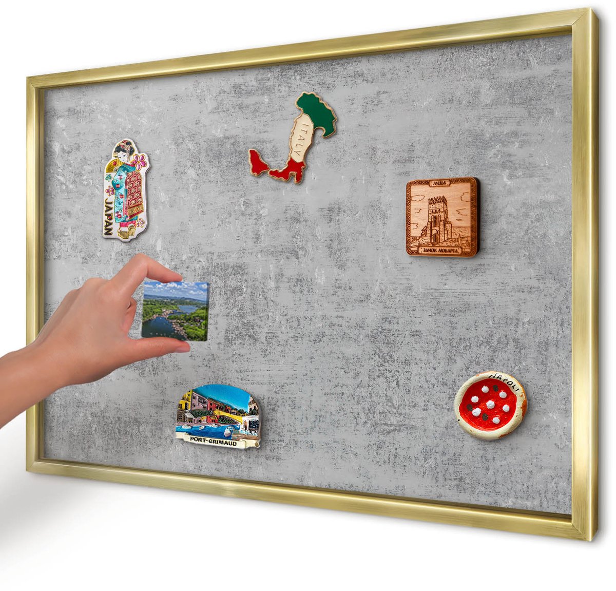 Artprintcave Grijs Magneetbord mit Gouden Frame - 60x40 cm - Grijs Oppervlak Notitiebord - Minimalist Magneetbord Voor Foto's - Texturen