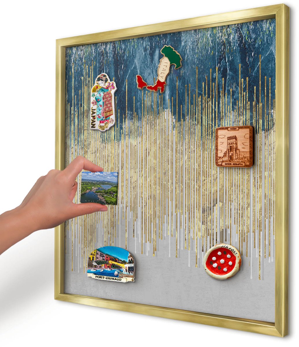 Artprintcave Marine Magneetbord mit Gouden Frame - 50x50 cm - Abstracte Bos Bord Voor Magneten - Abstract Memobord Keuken - Abstractie