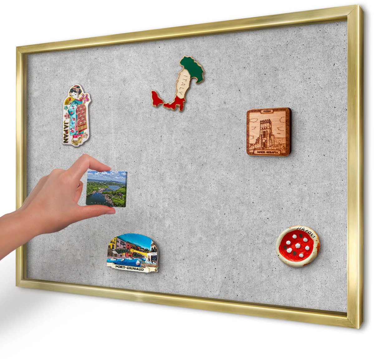 Artprintcave Grijs Magneetbord mit Gouden Frame - 60x40 cm - Grijze Textuur Magnetisch Bord Voor Magneten - Minimalist Magneetbord Voor Foto's - Texturen