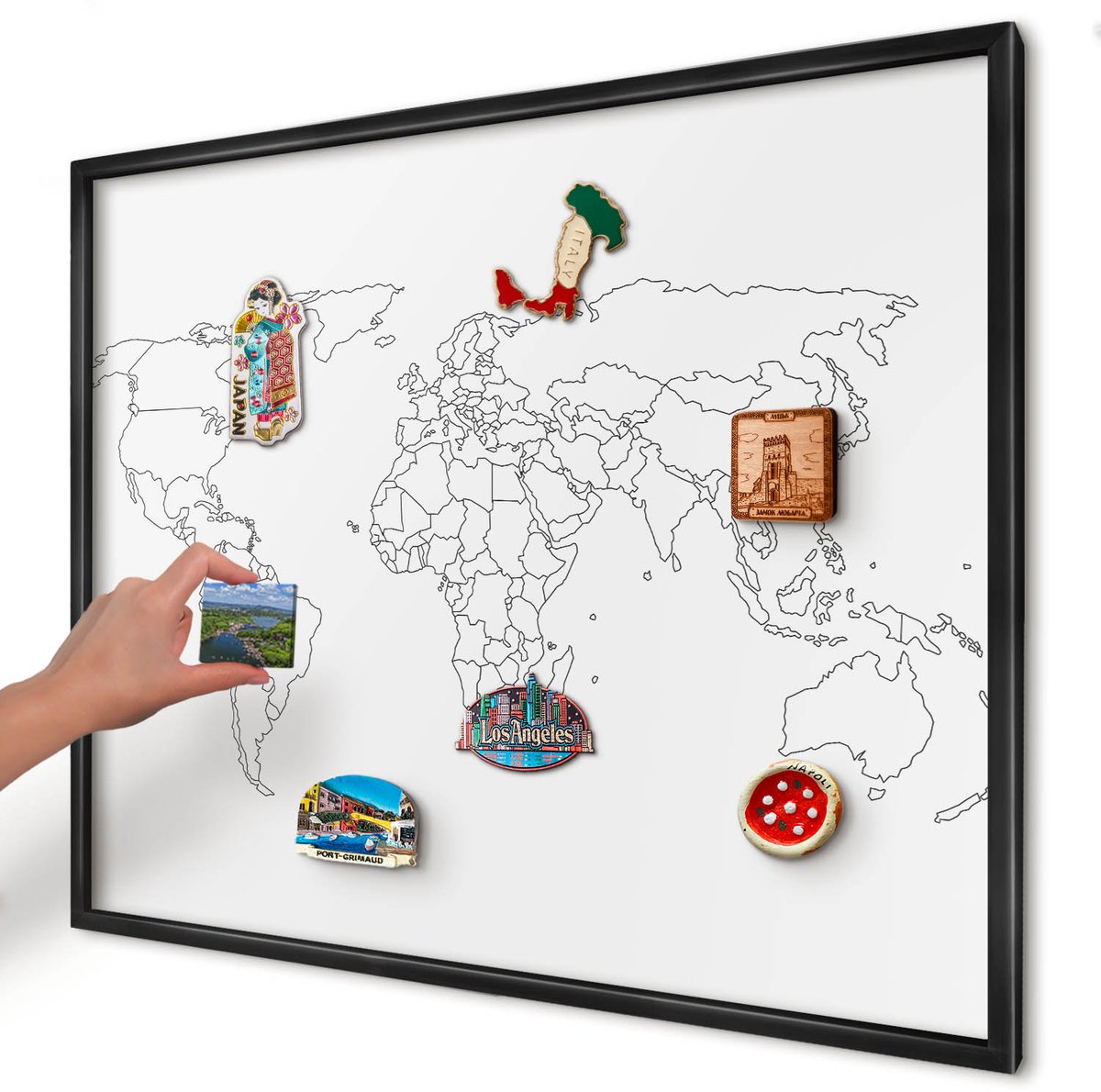 Artprintcave Wit Magneetbord mit Zwart Frame - 80x60 cm - Contourkaart Wandbord Magnetisch - Minimalist Notitiebord - Kaarten
