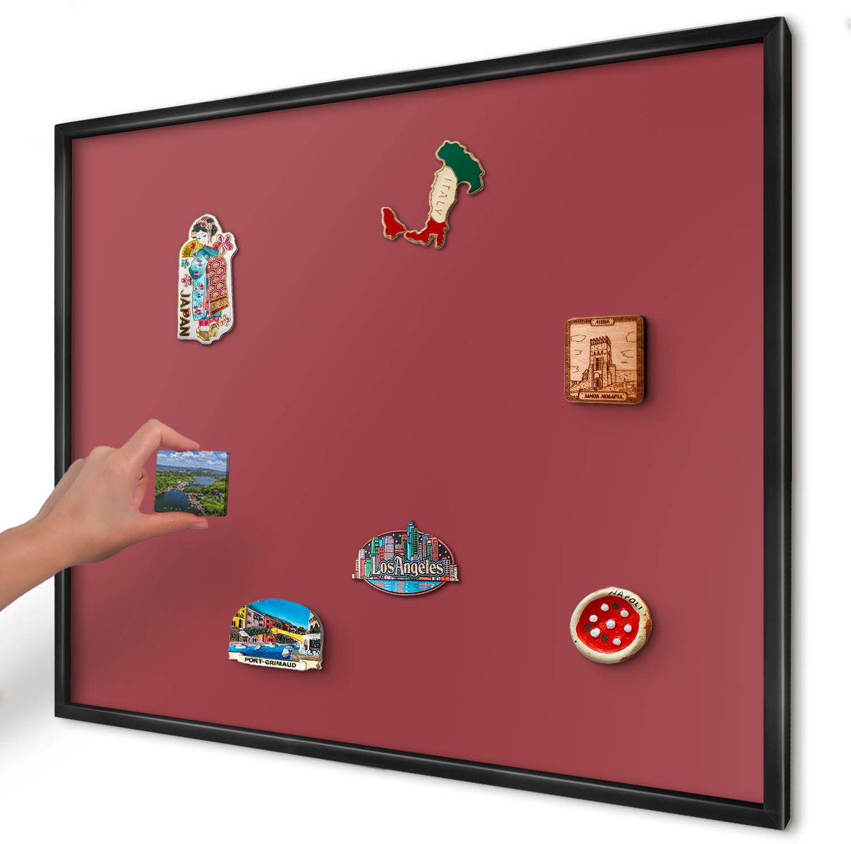 Artprintcave Bordeaux Magneetbord mit Zwart Frame - 80x60 cm - Bordeauxrode Kleur Memobord Keuken - Minimalist Bord Voor Magneten - Achtergronden En Patronen