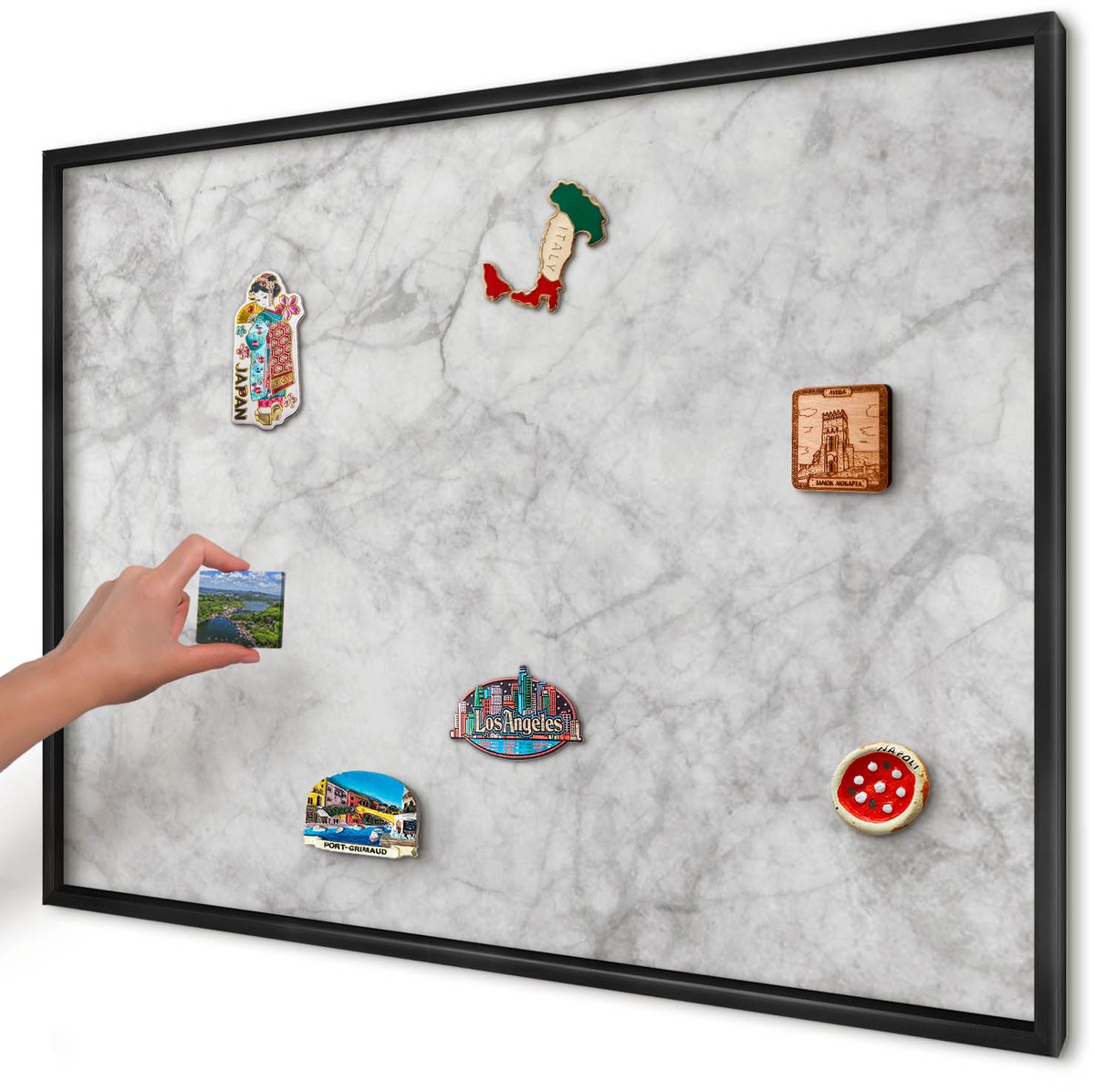 Artprintcave Grijs Magneetbord mit Zwart Frame - 100x70 cm - Grijs Marmer Wandbord Magnetisch - Minimalist Magneetbord Voor Keuken - Texturen