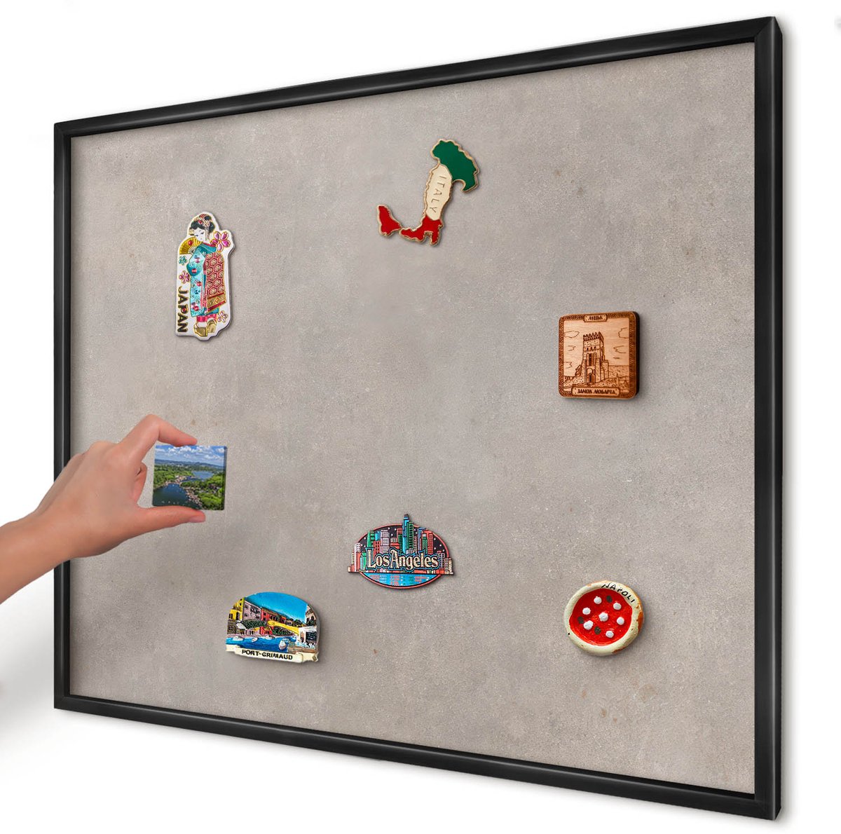 Artprintcave Grijs Magneetbord mit Zwart Frame - 80x60 cm - Neutrale Elegantie Magnetische Organizer - Minimalist Magnetisch Bord Voor Magneten - Texturen