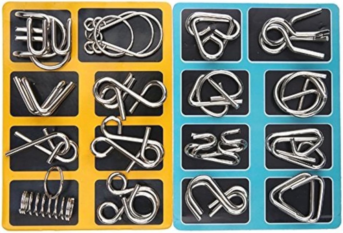 Bloem 16 Stuks Metalen IQ-Puzzel Set - 3D Brainteaser IQ Test - Geschenken voor Kinderen, Tieners en Volwassenen - Kerstcadeau
