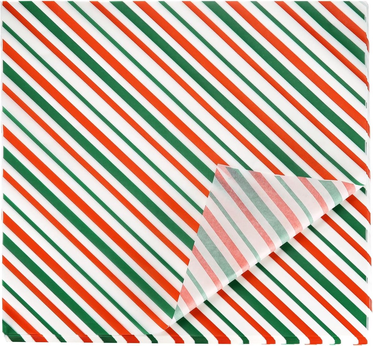 200 vellen waspapier, vierkant, gestreept, 200 stuks, droog voedselpapier, absorberend, voor het verpakken van droge levensmiddelen, prullenmand, rood/groen