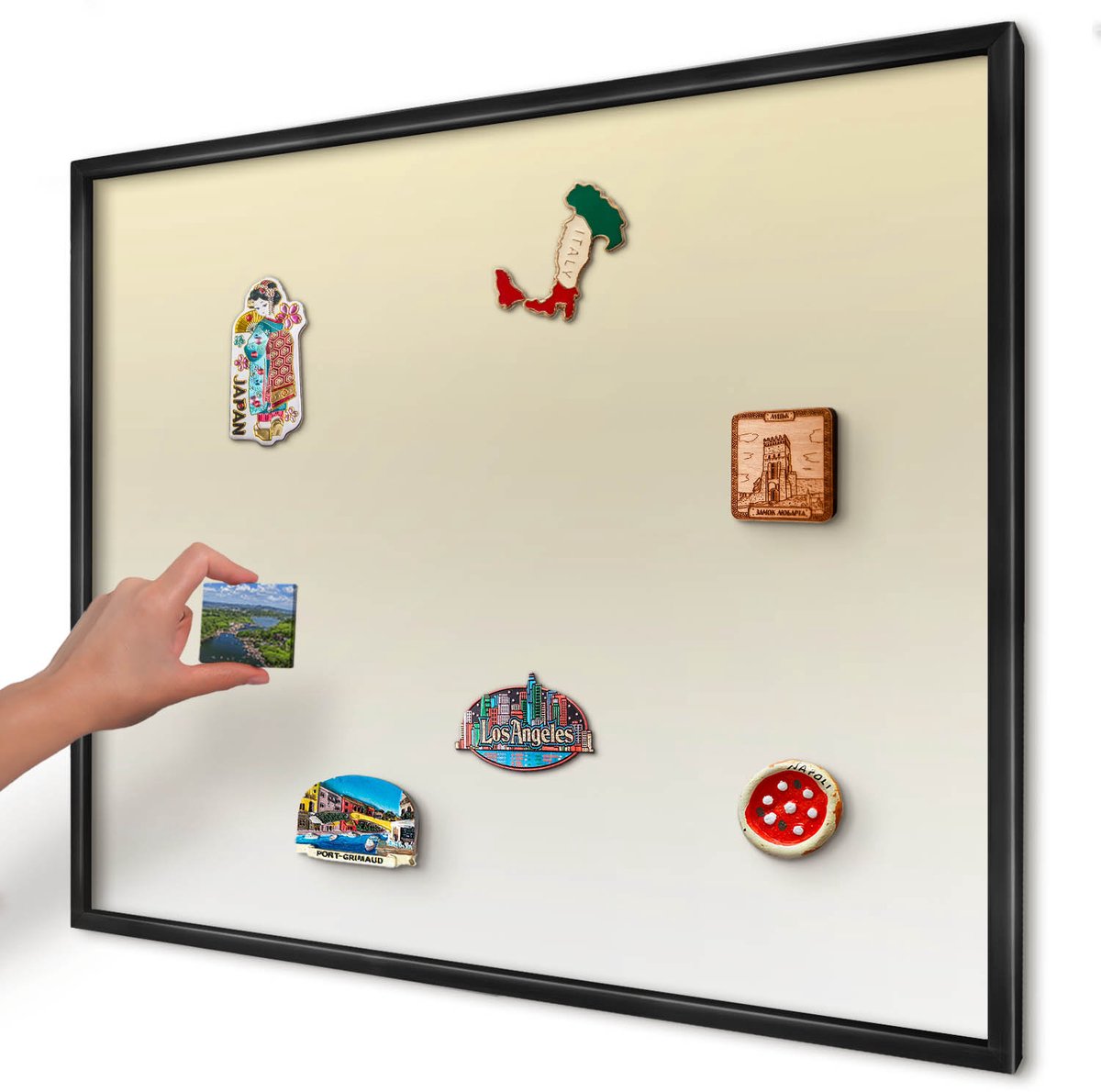 Artprintcave Beige Magneetbord mit Zwart Frame - 80x60 cm - Crèmekleurige Overgang Magnetische Organizer - Minimalist Magneet Bord mit Frame - Achtergronden En Patronen